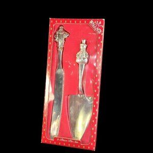 Wallace 2 Pc Pie Cake Server Set Silversmith Christmas Santa Snowman Flatware Vt